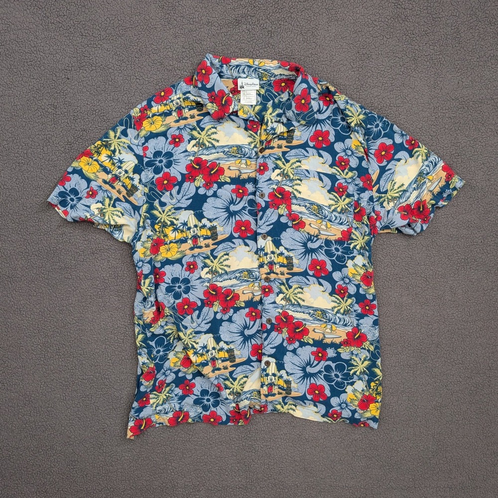 Disney Parks Mickey Mouse Hawaiian Shirt Men's XL Surf Tiki AOP Rayon